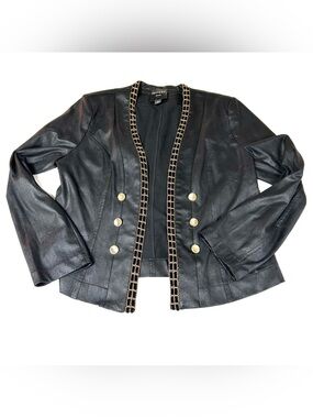Insight Women’s Size 10 Open Front Blazer Jacket Open Front Faux Leather Black